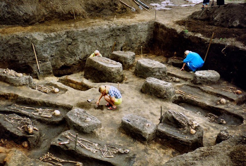 Skeletons of children and women